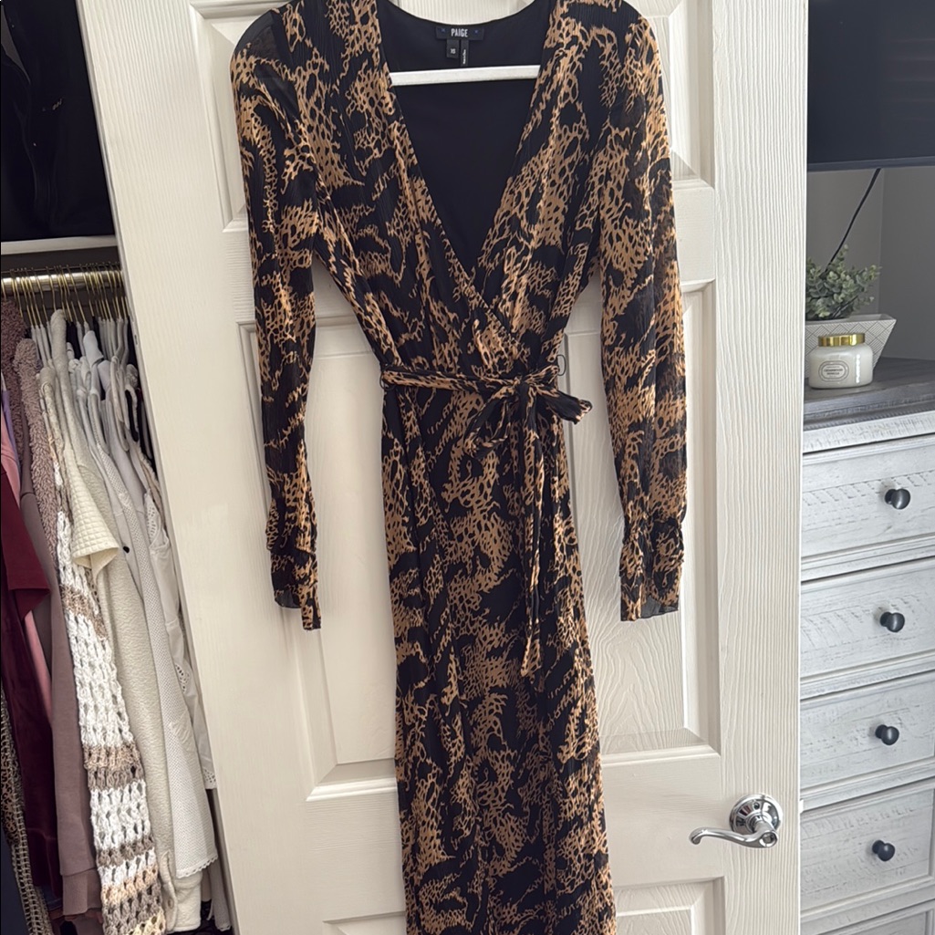 Paige Brown And Black Wrap Dress With Bishop Sleeves